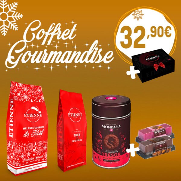 Coffret de Noël Gourmandise<br>Café Mélange Gourmet de Noël, Thé Noël chez ETIENNE...