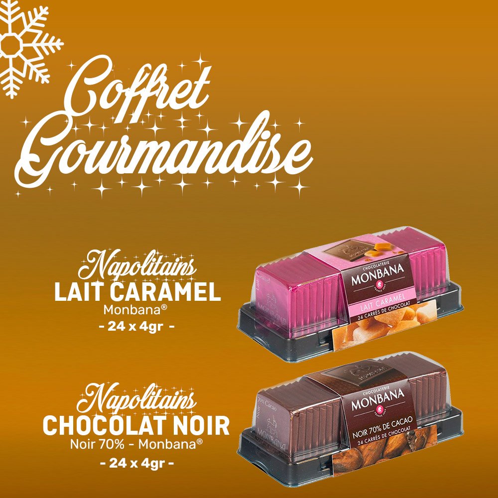 Coffret cadeau chocolat noir Monbana, biscuits et gourmandises