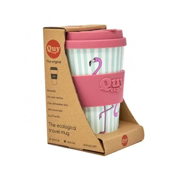 Packing mug de voyage Flamingo en fibre de bambou QuyCup - 40cl - ETIENNE Coffee & Shop