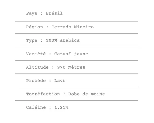 Fiche technique Café du Brésil Catuaï Amarelo - ETIENNE Coffee & Shop